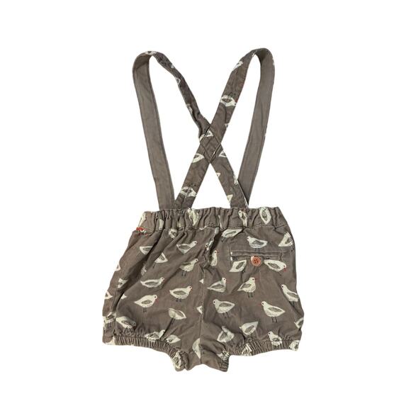 Baby Boden Boy Girl 6-12 Mo Gray Corduroy Seagull Bird Print Overalls Shorts Bib - Picture 4 of 6